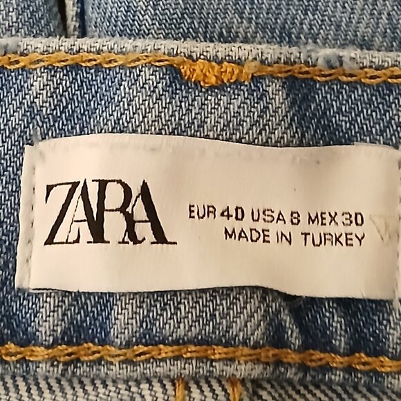 Zara Jeans Size 8 High Rise Wide Leg Crop Raw Hem Blue Denim - Picture 7 of 7